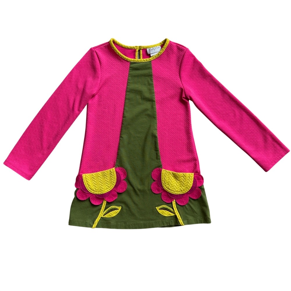 Emily Rose Girls Tunic Dress Size 8 3D Flower Pockets Fuchsia Olive Green Boho